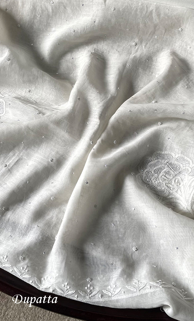 Women's Lakhnavi Handcrafted Unstitched Mul Chanderi Kurta And Dupatta Set - HONC0324844