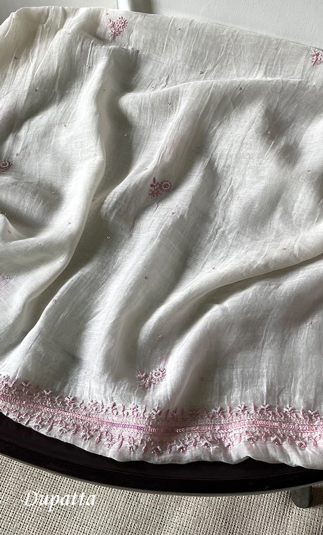 Women's Lakhnavi Handcrafted Mul Chanderi Unstitched Kurta And Dupatta Set- HONC0321260