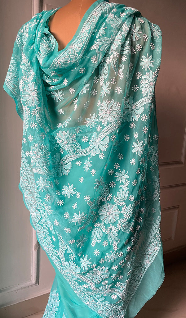 Women's Lucknowi Handcrafted Faux-Georgette Chikankari Saree - HONC0295212