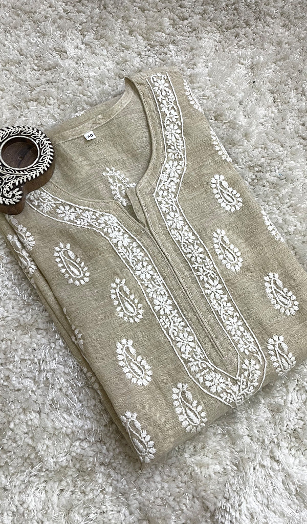 Women's Lakhnavi Handcrafted Tissue Chanderi Chikankari Kurti - HONC0102423