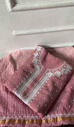 Load image into Gallery viewer, Jazba Women's Lakhnavi Handcrafted Mul Chanderi Unstitched Kurta And Dupatta Set - HONC0495494