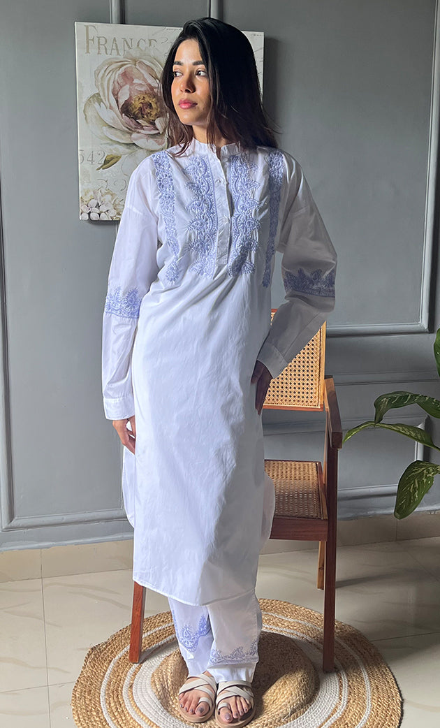 Enayat Women's Lakhnavi Handcrafted Cotton Chikankari Oversized Kurta And Pant Set - HONC0293626