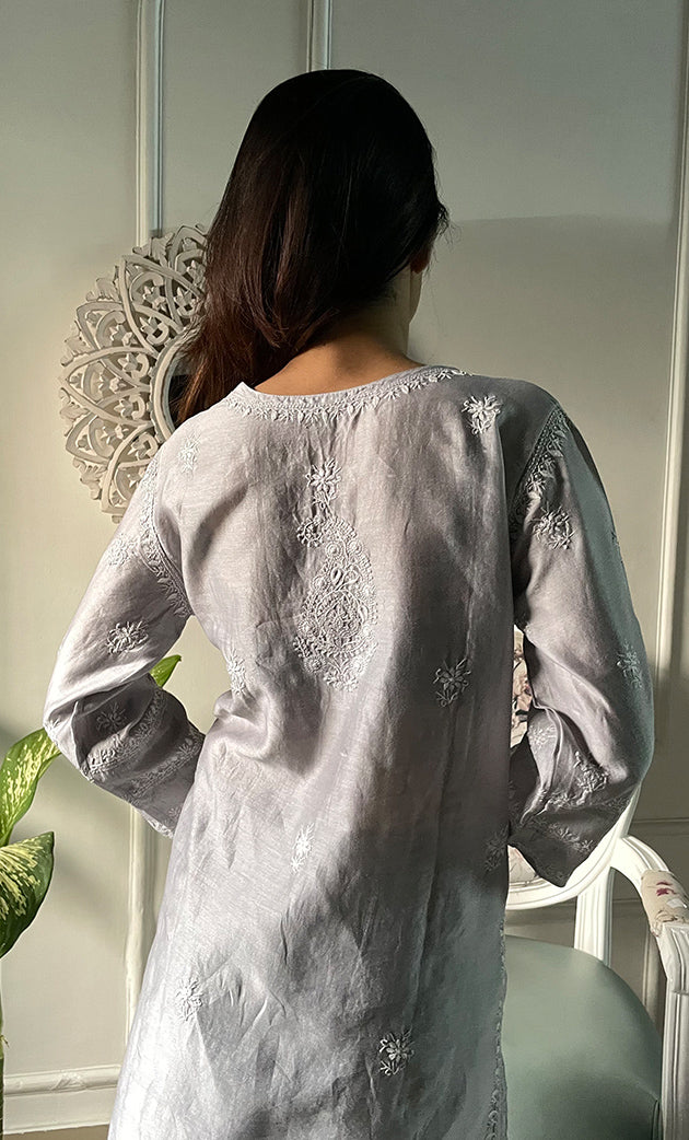 Women's Lakhnavi Handcrafted Mul Chanderi  Chikankari Top - HONC0329107