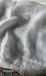 将图像加载到图库查看器中， Women's Lakhnavi Handcrafted Pure Organza Chikankari Unstitched Kurta And Dupatta Set- HONC0311253