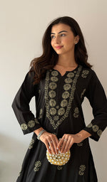 Load image into Gallery viewer, Women's Lakhnavi Handcrafted Modal Cotton Chikankari Kurti And Plazzo Set - HONC0373274