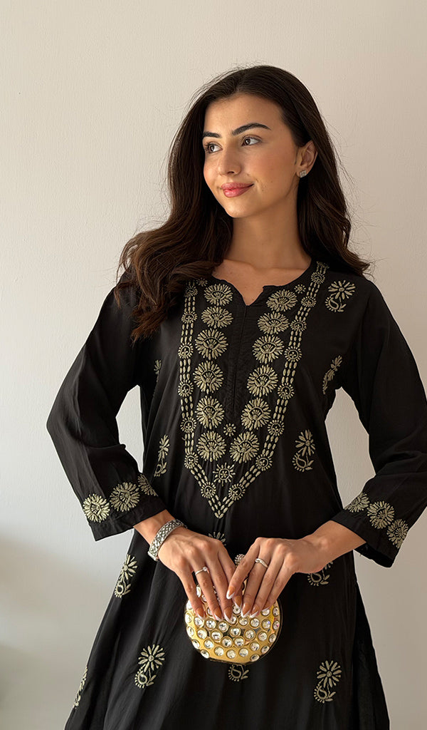 Women's Lakhnavi Handcrafted Modal Cotton Chikankari Kurti And Plazzo Set - HONC0373274