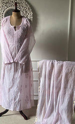 Load image into Gallery viewer, Women&#39;s Lakhnavi Handcrafted Mul Chanderi Semi - stitched Chikankari Full Suit Material - HONC0319559
