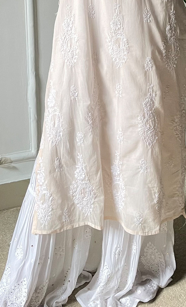 Women's Lucknowi Handcrafted Viscose Georgette Chikankari Garrara - HONC0257445