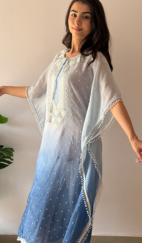 Pragya Women's Lucknowi Handcrafted Mul chanderi Chikankari Kaftan - HONC0379011