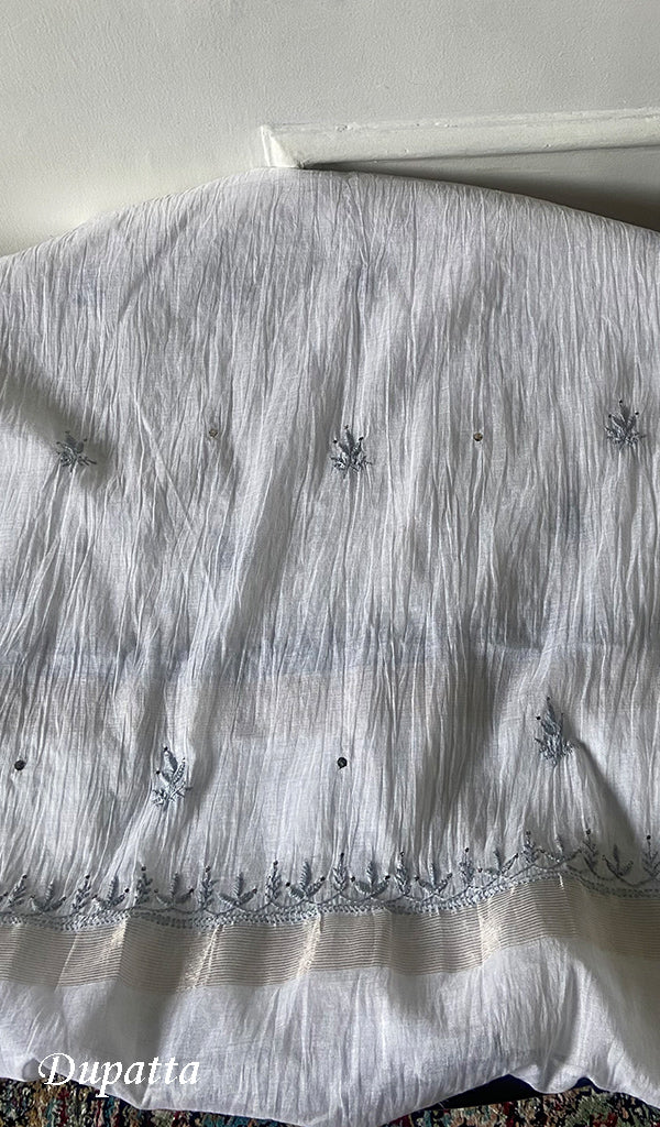 Women's Lakhnavi Handcrafted Mul Chanderi Unstitched Kurta And Dupatta Set - HONC0267142