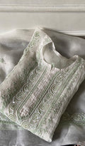 Women's Lucknowi Handcrafted Pure Organza Silk Chikankari Semi- stitched Kurta Dupatta Set- HONC0363193