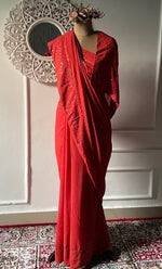 将图像加载到图库查看器中， Women&#39;s Lakhnavi Handcrafted Pure Silk Georgette Chikankari Saree - HONC0307218
