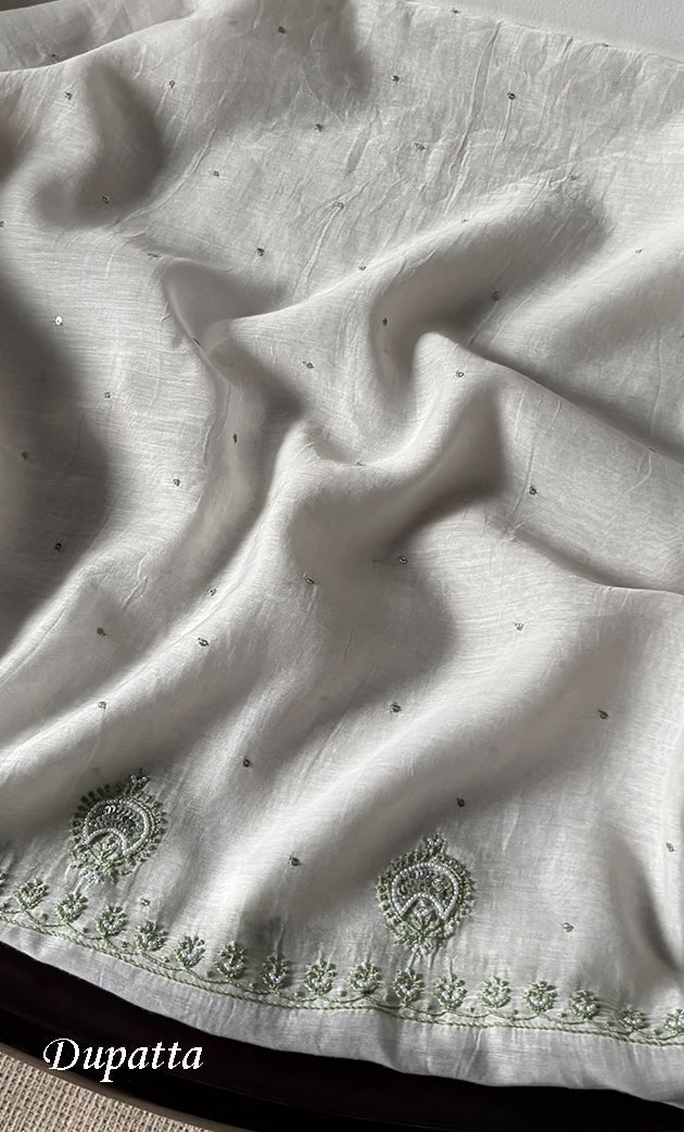 Women's Lakhnavi Handcrafted Unstitched Mul Chanderi Kurta And Dupatta Set - HONC0324069