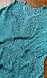 Load image into Gallery viewer, Yusra Women&#39;s Lakhnavi Handcrafted Viscose Georgette Chikankari Kurti- HONC0282692

