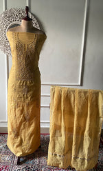 Load image into Gallery viewer, Women's Lakhnavi Handcrafted Mul Chanderi Unstitched Chikankari Full Suit Material - HONC0328113