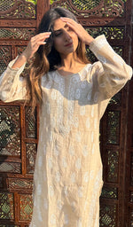 Load image into Gallery viewer, Women&#39;s Lucknowi Handcrafted Cotton Chikankari Kurti - HONC0258073
