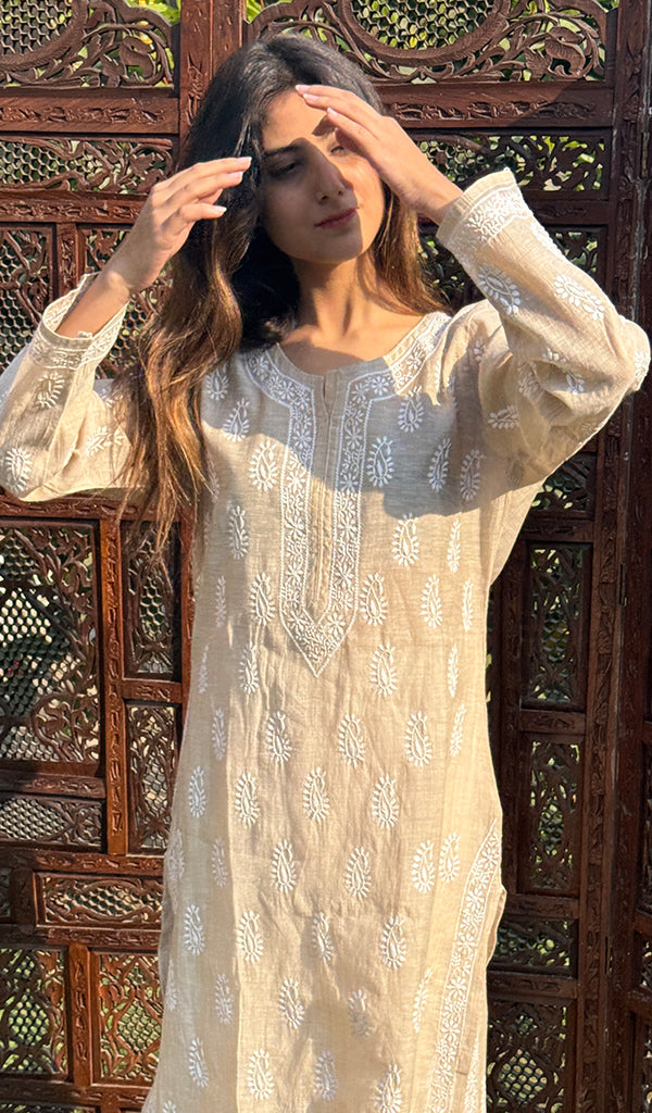 Women's Lucknowi Handcrafted Cotton Chikankari Kurti - HONC0258073