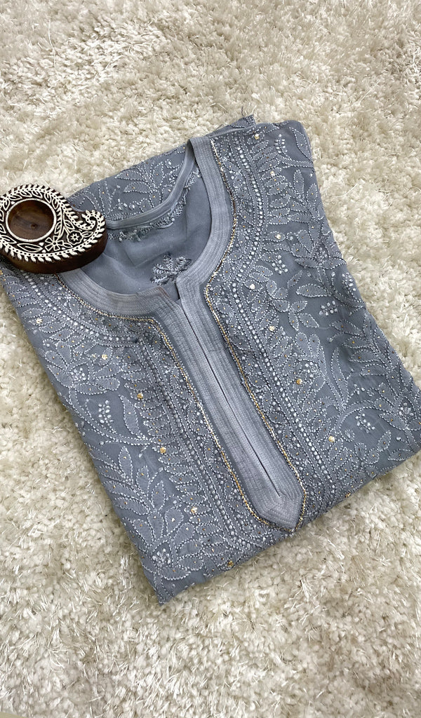 Women's Lakhnavi Handcrafted Viscose Georgette Chikankari Kurti- HONC0139808