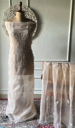 Load image into Gallery viewer, Women's Lakhnavi Handcrafted Pure Organza Chikankari Unstitched Kurta And Dupatta Set- HONC0329219