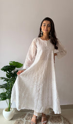Load image into Gallery viewer, Women's Lakhnavi Handcrafted Cotton Chikankari Anarkali - HONC0276022