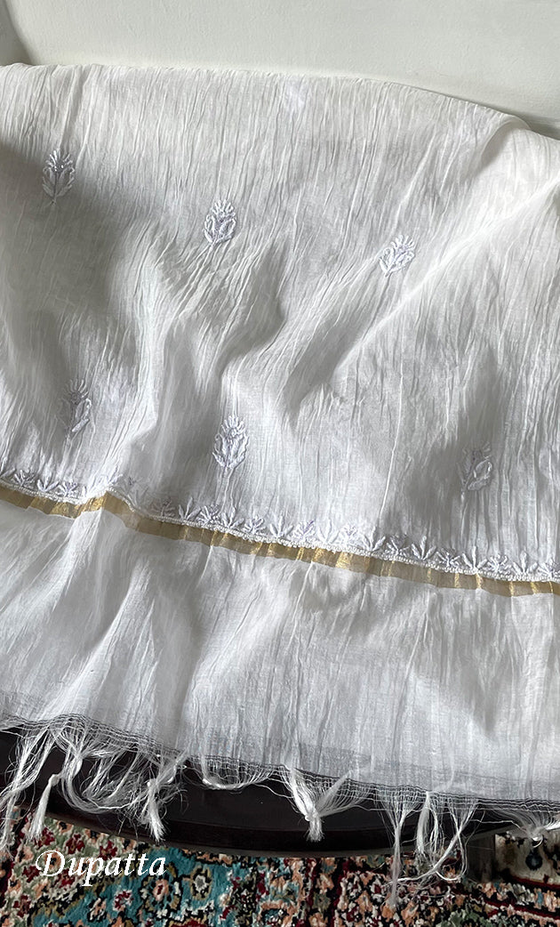 Women's Lakhnavi Handcrafted Unstitchd Mul Chanderi Kurta And Dupatta Set - HONC0323578