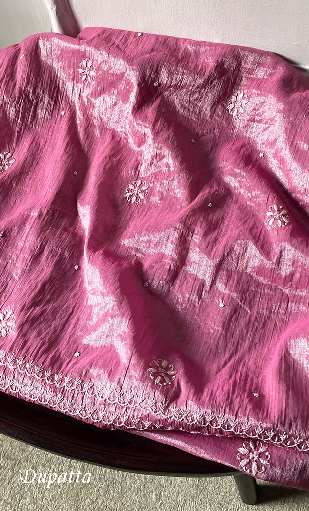 Women's Lakhnavi Handcrafted Tissue Chanderi Semi-Stitched Anarkali And Dupatta Set - HONC0323636