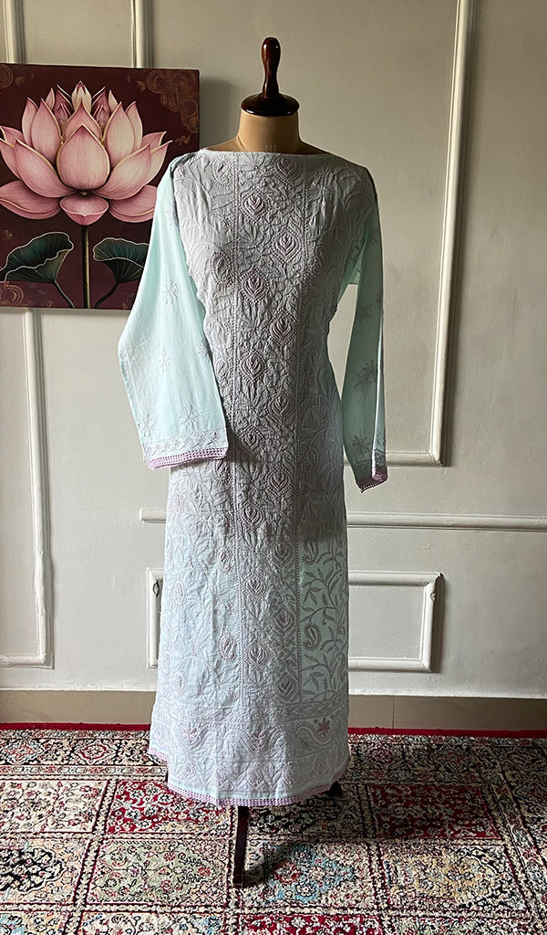 Women's Lakhnavi Handcrafted Cotton Chikankari Semi Stitched Kurti Fabric - HONC0348849
