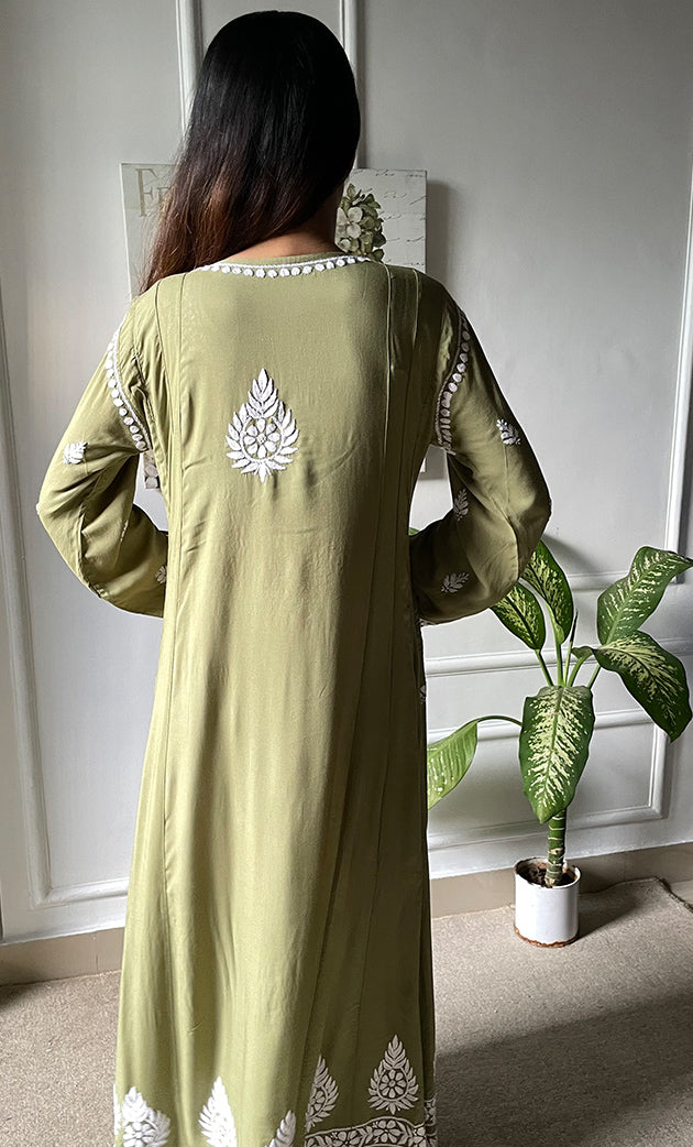 Women's Lucknowi Handcrafted Modal Cotton Chikankari Anarkali Dress - HONC0303897