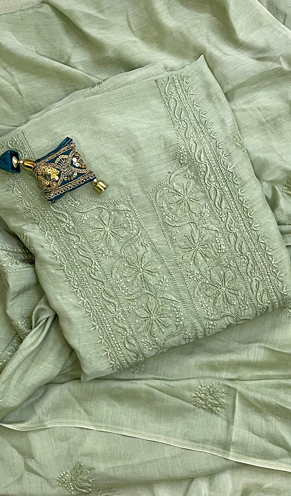 Women's Lucknowi Handcrafted Muslin Chikankari Suit Material -HONC0167722