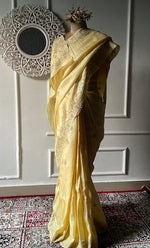 将图像加载到图库查看器中， Women&#39;s Lakhnavi Handcrafted Tussar Silk Chikankari Saree - HONC0284145
