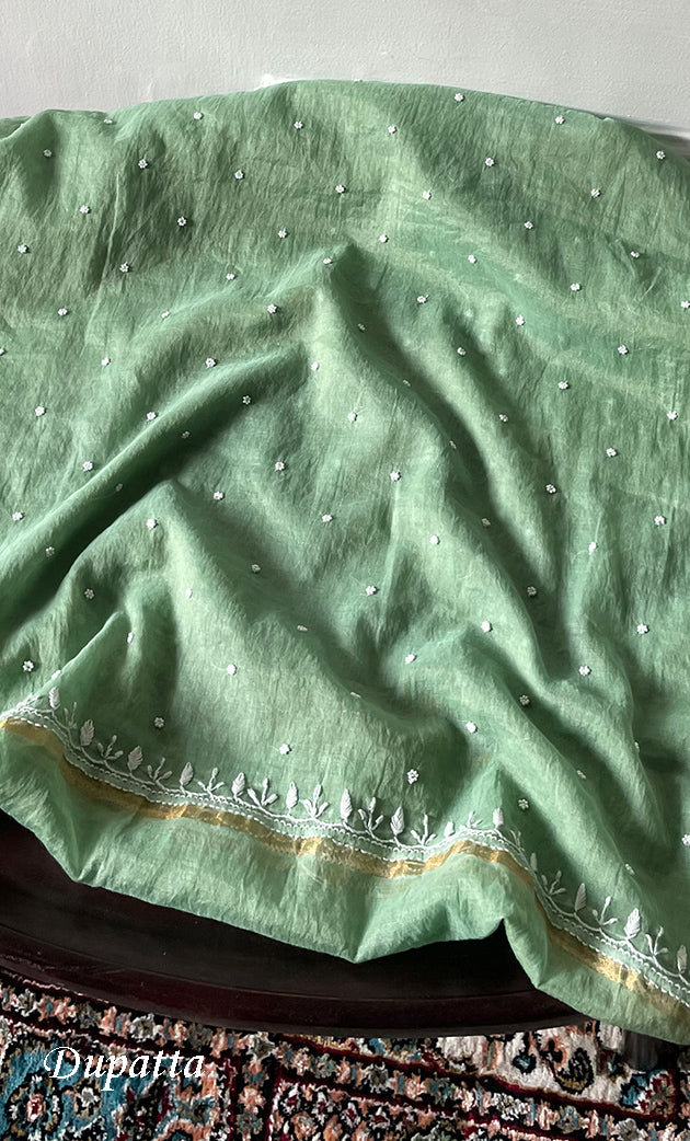 Women's Lakhnavi Handcrafted Mul Chanderi Unstitched Kurta And Dupatta Set- HONC0319681