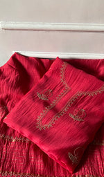 将图像加载到图库查看器中， Women's Lakhnavi Handcrafted Mul Chanderi Unstitched Kurta And Dupatta Set- HONC0345264