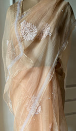 Load image into Gallery viewer, Women&#39;s Lucknowi Handcrafted Pure Organza Silk Chikankari Saree - HONC0280965
