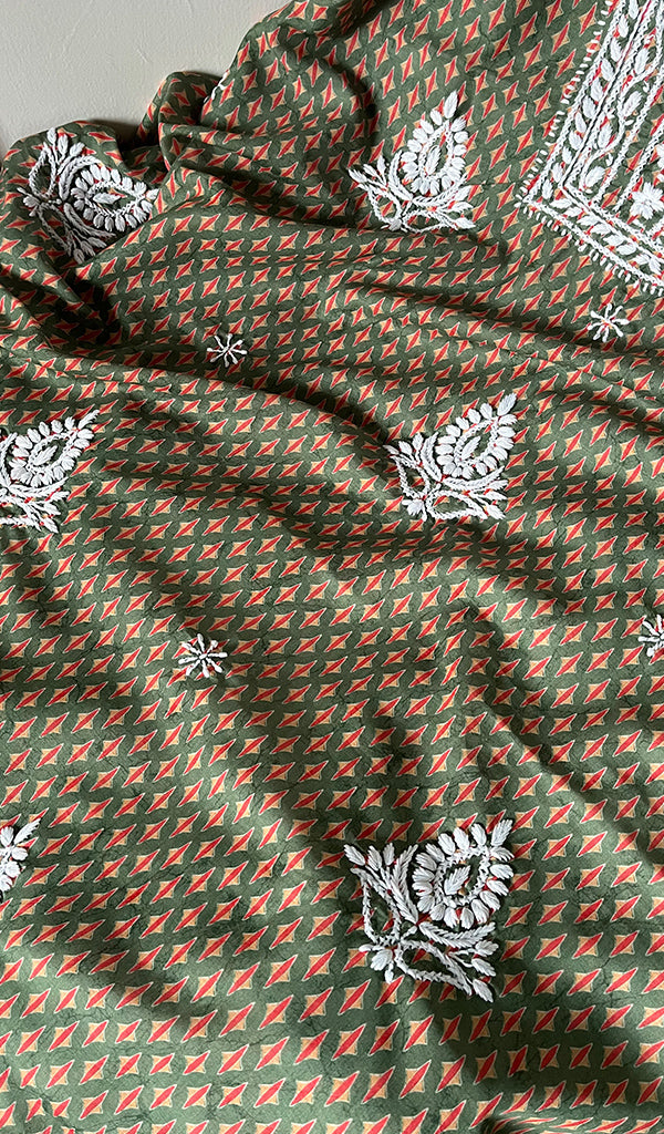 Women's Lucknowi Handcrafted Cotton Chikankari Unstitched Kurti Fabric - HONC086727