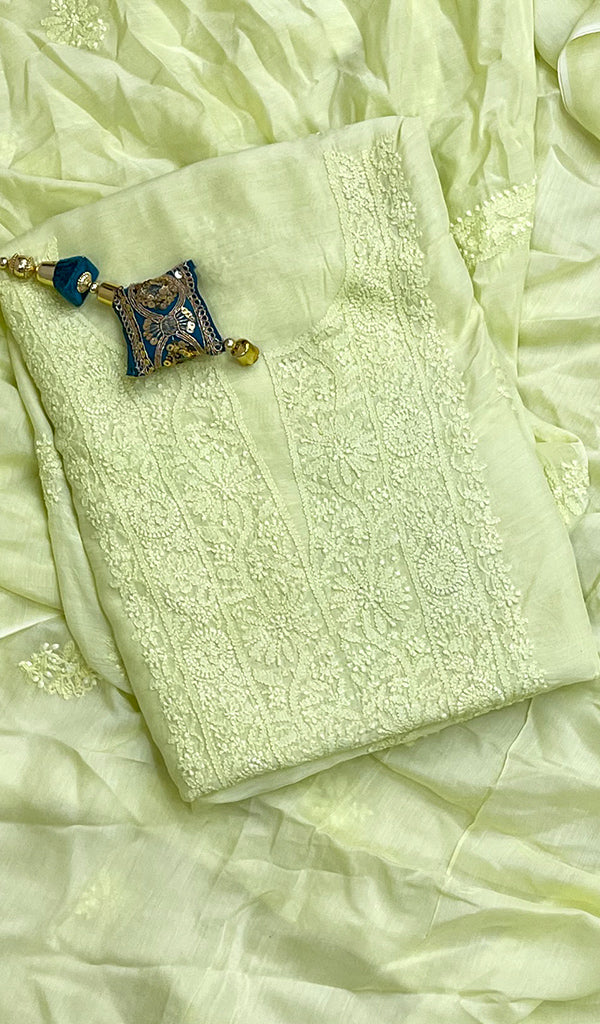 Women's Lucknowi Handcrafted Muslin Chikankari Suit Material - HONC0163903