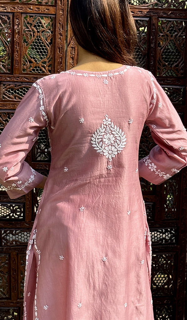 Women's Lucknowi Handcrafted Mul Chanderi Chikankari Kurti - HONC0256291