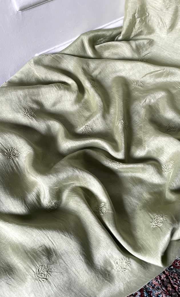 Lucknowi Handcrafted Raw Silk Chikankari Unstitched Men's Kurta Fabric - HONC0288530