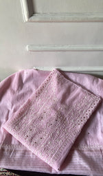 Load image into Gallery viewer, Women's Lucknowi Handcrafted Mul Chanderi Semi - stitched Chikankari Full Set - HONC0296118