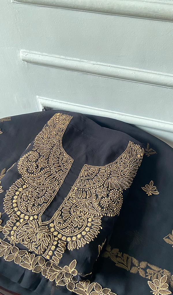 Lucknowi Handcrafted Faux-Georgette Chikankari Suit Material - HONC0347515