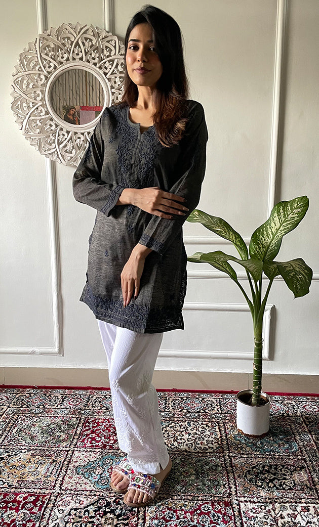 Women's Lakhnavi Handcrafted Cotton Chikankari Top - HONC0331497