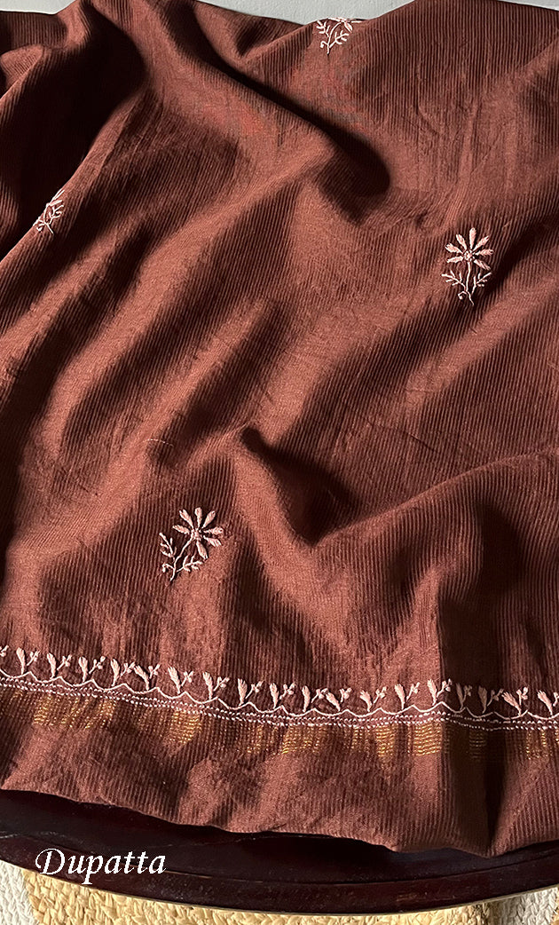 Women's Lakhnavi Handcrafted Maheshwari Mul Chanderi Unstitched Kurta And Dupatta Set- HONC0268528