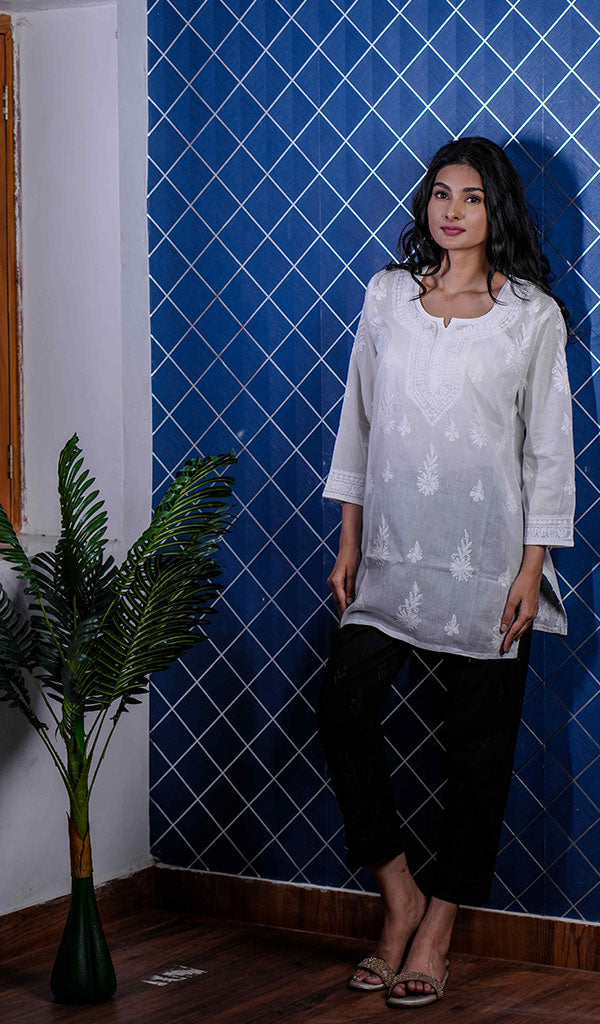 Women's Lakhnavi Handcrafted Cotton Chikankari Top - HONC0214137