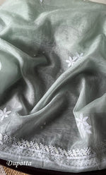 将图像加载到图库查看器中， Women&#39;s Lakhnavi Handcrafted Organza Chikankari Unstitched Full Suit Material - HONC0270896
