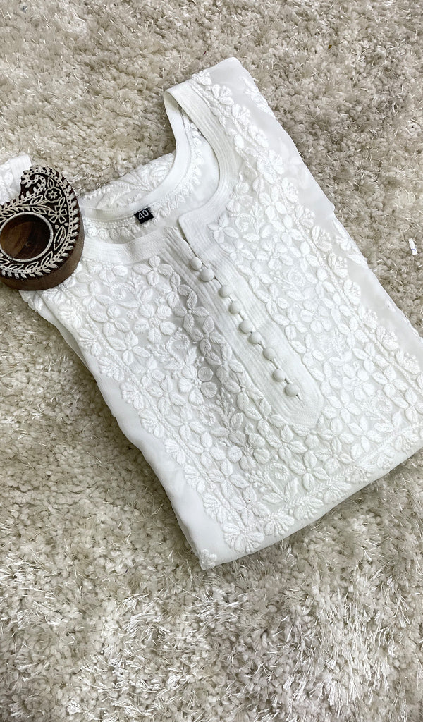 Women's Lakhnavi Handcrafted Viscose Georgette Chikankari Kurti- HONC0200206