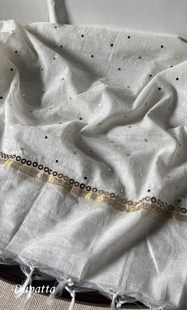 Women's Lakhnavi Handcrafted Unstitched Mul Chanderi Kurta And Dupatta Set - HONC0322428