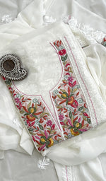 Load image into Gallery viewer, Women&#39;s Lakhnavi Handcrafted Pure Silk Georgette Chikankari Kurta And Dupatta Set- HONC0209421
