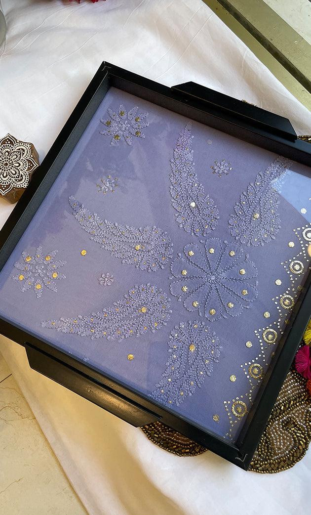 Chikankari Tray with Four Coasters - HONC0295533