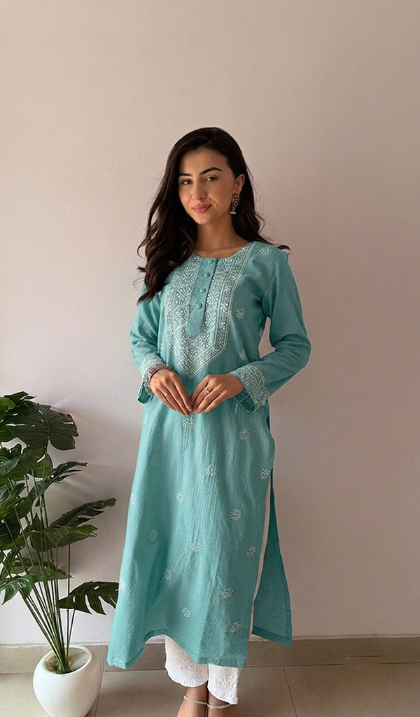 Prisha Women's Lakhnavi Handcrafted Cotton Chikankari Kurti - HONC088888