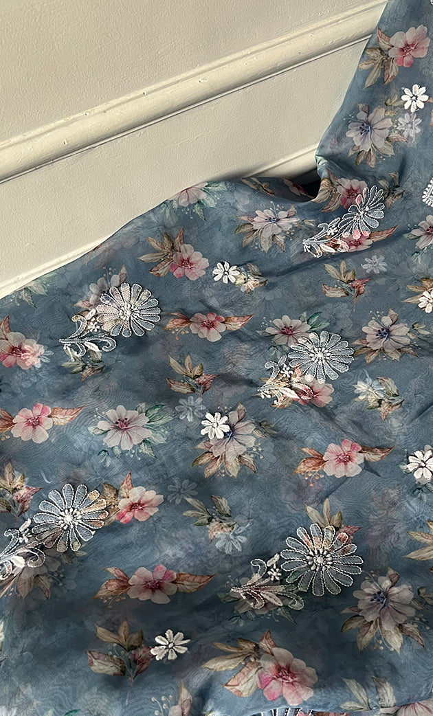 Disha Women's Lakhnavi Handcrafted Organza Chikankari Unstitched Kurti Fabric - HONC0332154