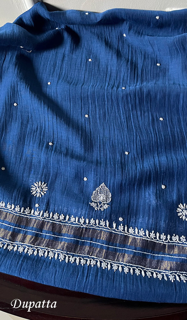 Women's Lakhnavi Handcrafted Mul Chanderi Unstitched Kurta And Dupatta Set - HONC0261781